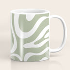 Modern Retro Liquid Swirl Abstract Pattern in Muted Sage Green and White Coffee Mug Gallery Image 1