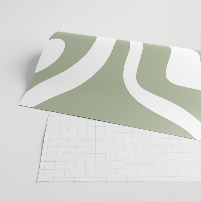 Modern Retro Liquid Swirl Abstract Pattern in Muted Sage Green and White Wrapping Paper Gallery Image 2