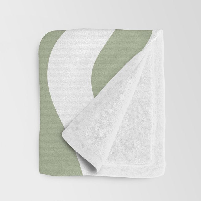 Modern Retro Liquid Swirl Abstract Pattern in Muted Sage Green and White Throw Blanket Gallery Image 3