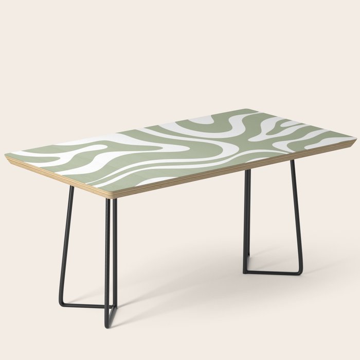 Modern Retro Liquid Swirl Abstract Pattern in Muted Sage Green and White Coffee Table Gallery Image 1