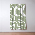 Modern Retro Liquid Swirl Abstract Pattern in Muted Sage Green and White Window Curtain Gallery Image 3