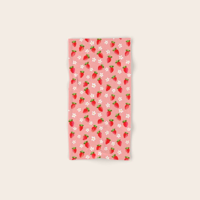 Strawberry Pattern- Pink Background Bath Towel Gallery Image 1