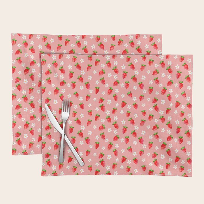 Strawberry Pattern- Pink Background Placemat Gallery Image 1