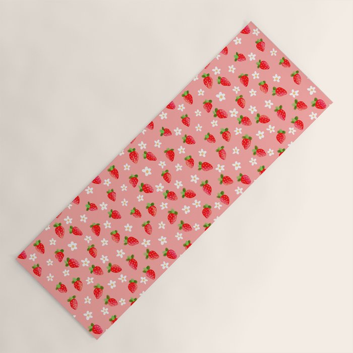 Strawberry Pattern- Pink Background Yoga Mat Gallery Image 1
