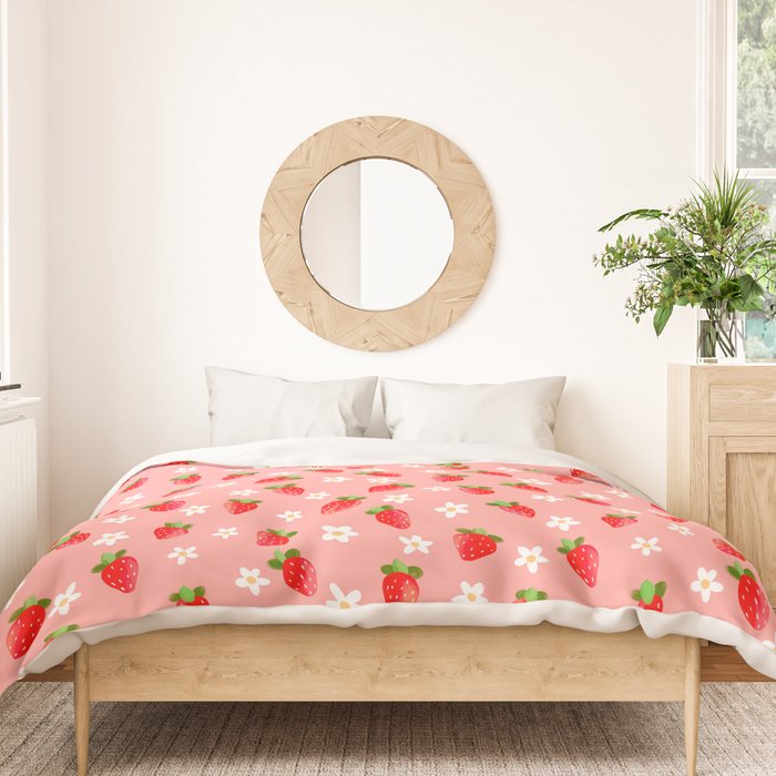 Strawberry Pattern- Pink Background Duvet Cover Gallery Image 3