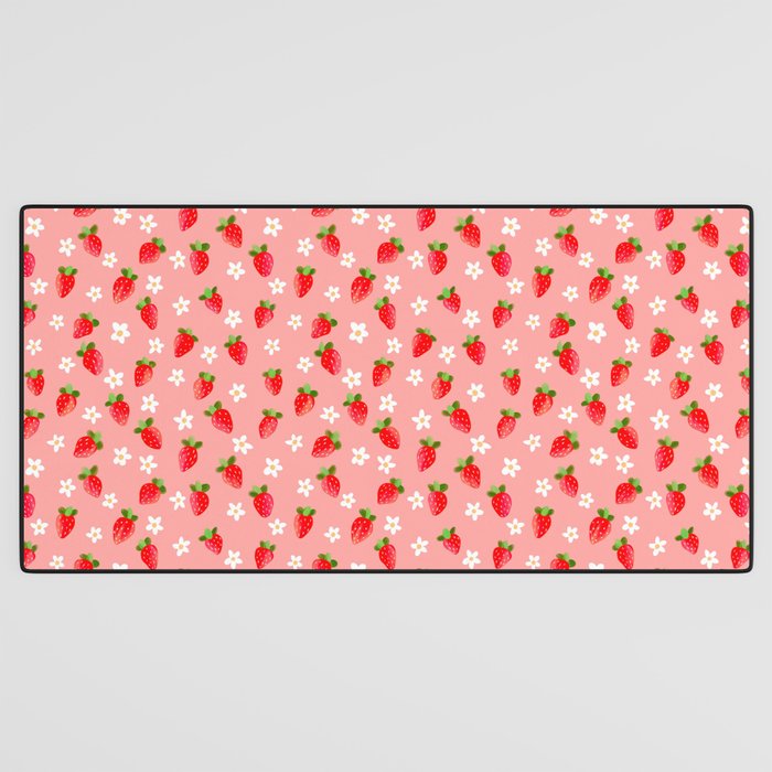 Strawberry Pattern- Pink Background Desk Mat Gallery Image 3