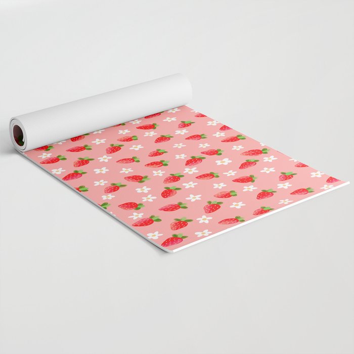 Strawberry Pattern- Pink Background Yoga Mat Gallery Image 2