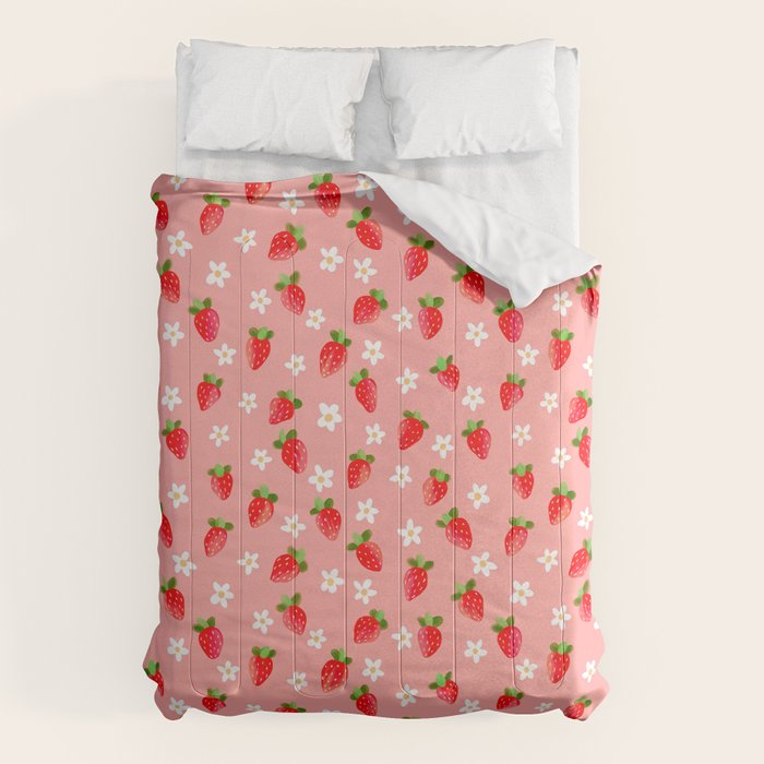 Strawberry Pattern- Pink Background Comforter Gallery Image 6