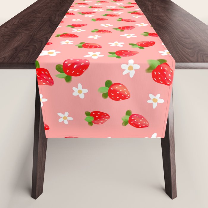 Strawberry Pattern- Pink Background Table Runner Gallery Image 1