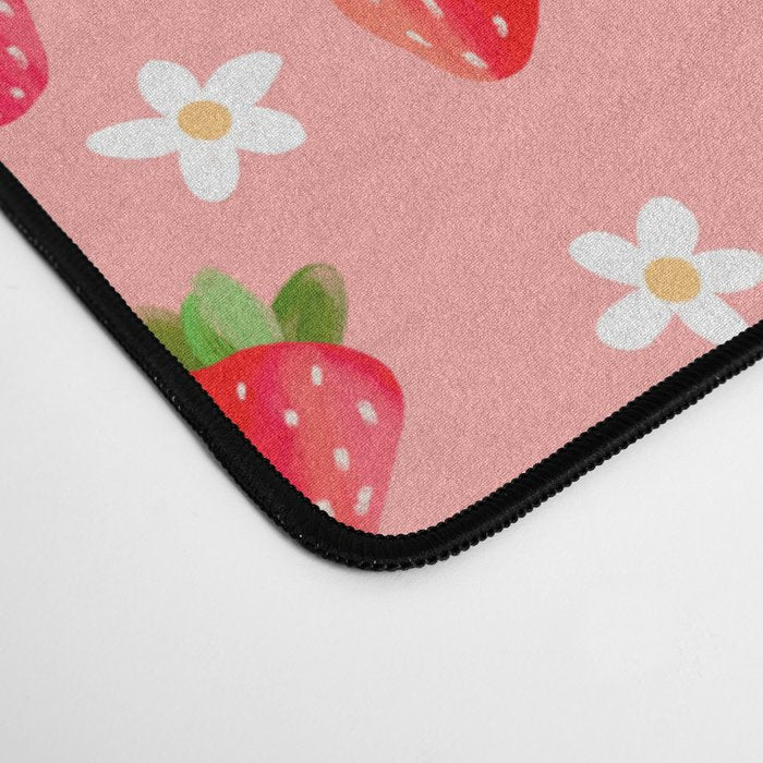 Strawberry Pattern- Pink Background Desk Mat Gallery Image 4
