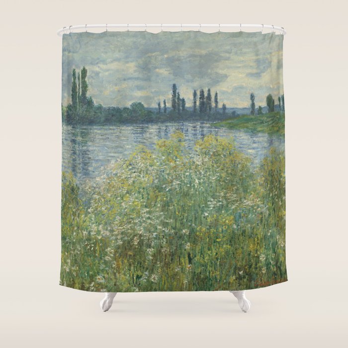 Banks of the Seine, Véthueil, by Claude Monet Shower Curtain Gallery Image 1