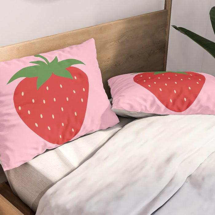 Fruit Market Print Pink Strawberry Print Fruit Art Modern Decor Food Art Abstract Pillow Sham Gallery Image 2