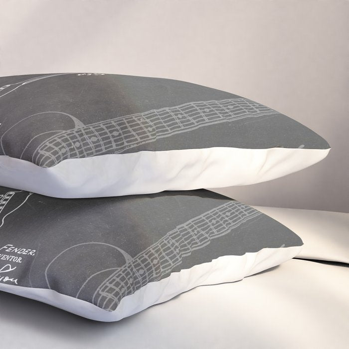 Electric Guitar Patent - Guitar Player Art - Black Chalkboard Pillow Sham Gallery Image 3