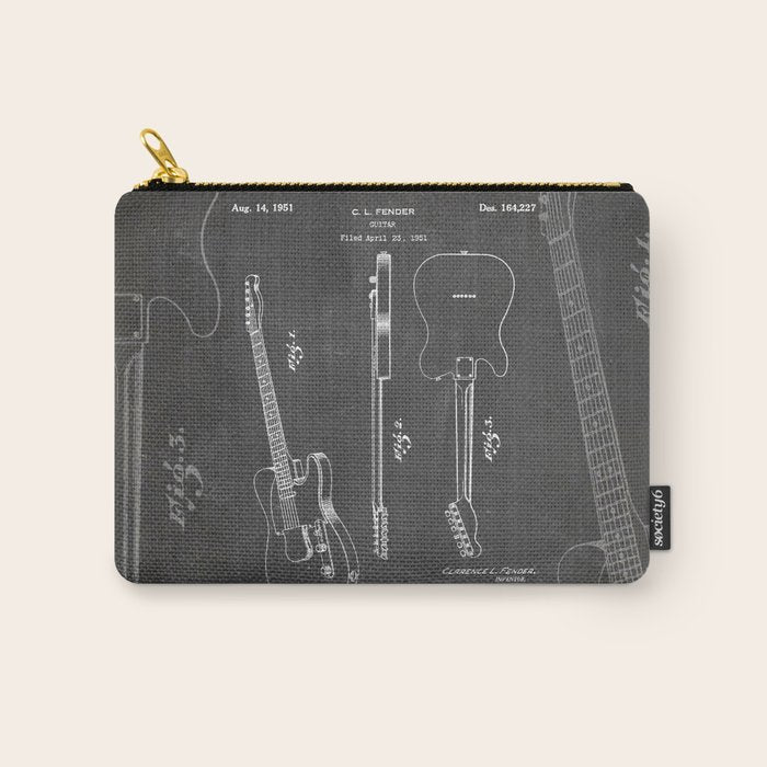 Electric Guitar Patent - Guitar Player Art - Black Chalkboard Carry All Pouch Gallery Image 1