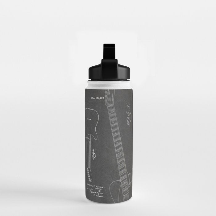 Electric Guitar Patent - Guitar Player Art - Black Chalkboard Water Bottle Gallery Image 2