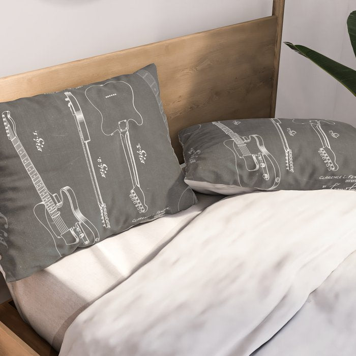 Electric Guitar Patent - Guitar Player Art - Black Chalkboard Pillow Sham Gallery Image 2