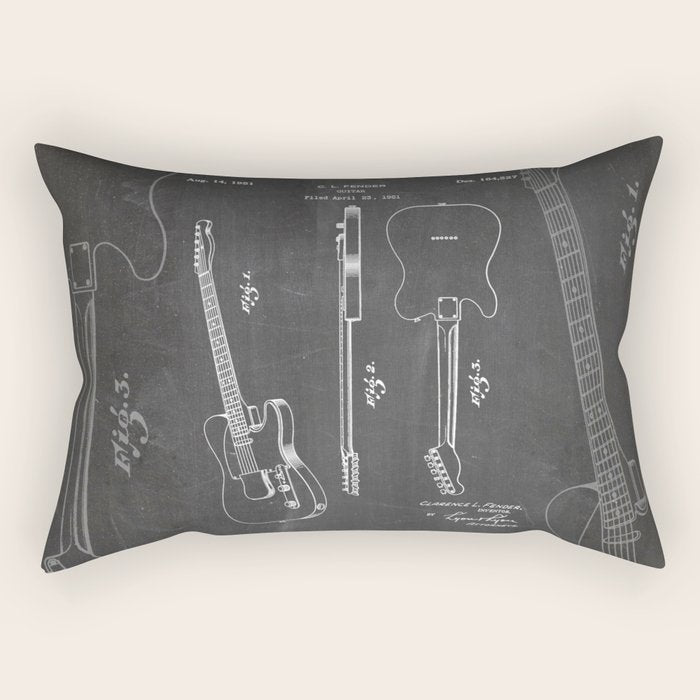 Electric Guitar Patent - Guitar Player Art - Black Chalkboard Rectangular Pillow Gallery Image 2