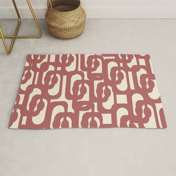Mid Century Modern Loops Pattern in Maroon and Cream Rug Gallery Image 1