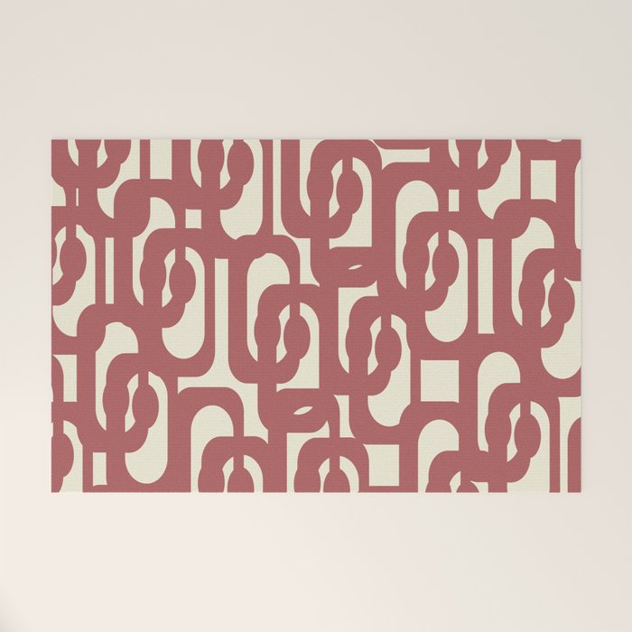 Mid Century Modern Loops Pattern in Maroon and Cream Welcome Mat – Society6