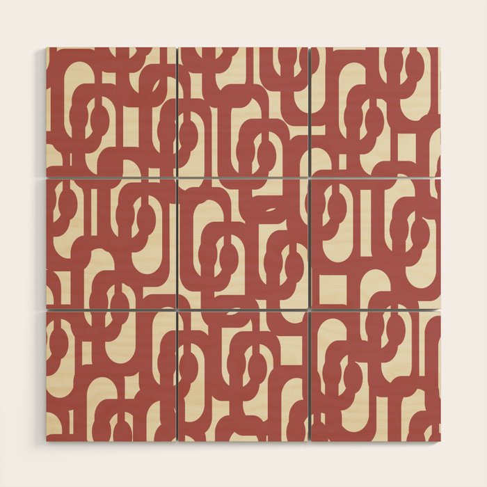 Mid Century Modern Loops Pattern in Maroon and Cream Wood Wall Art Gallery Image 1