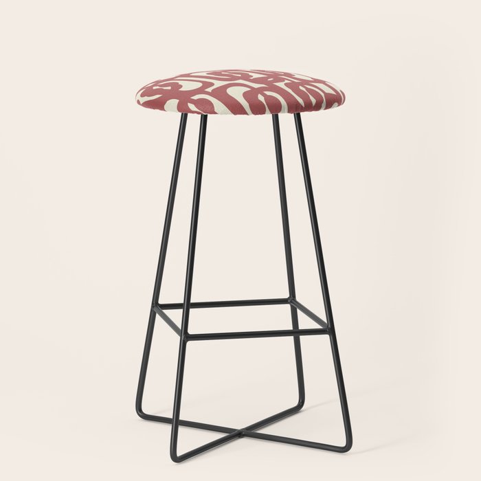 Mid Century Modern Loops Pattern in Maroon and Cream Stool Gallery Image 1