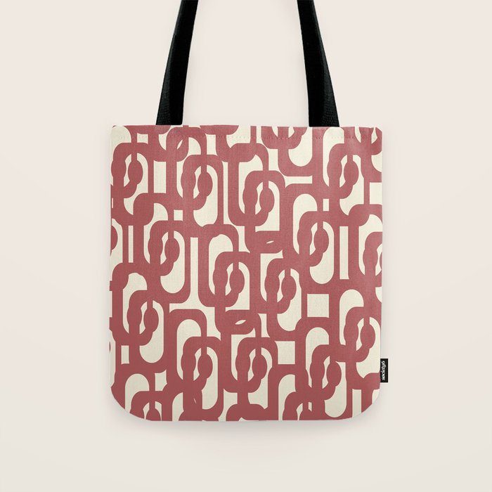 Mid Century Modern Loops Pattern in Maroon and Cream Tote Bag Gallery Image 1
