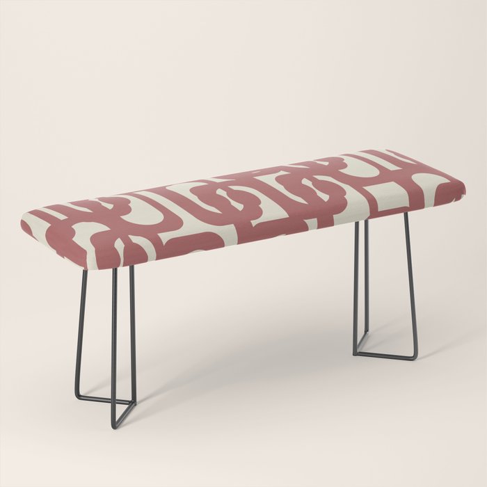 Mid Century Modern Loops Pattern in Maroon and Cream Bench Gallery Image 1