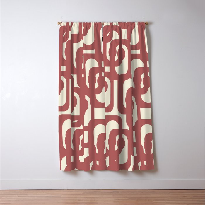 Mid Century Modern Loops Pattern in Maroon and Cream Window Curtain Gallery Image 3
