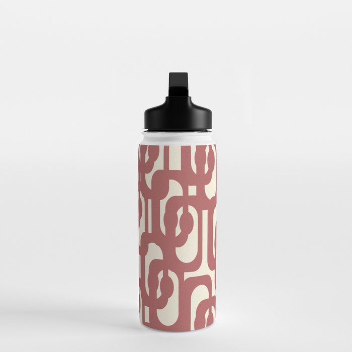 Mid Century Modern Loops Pattern in Maroon and Cream Water Bottle Gallery Image 3
