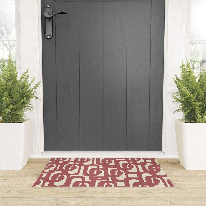 Mid Century Modern Loops Pattern in Maroon and Cream Welcome Mat Gallery Image 3