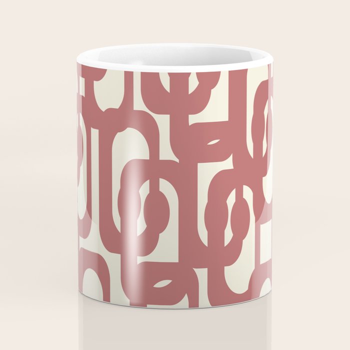 Mid Century Modern Loops Pattern in Maroon and Cream Coffee Mug Gallery Image 4
