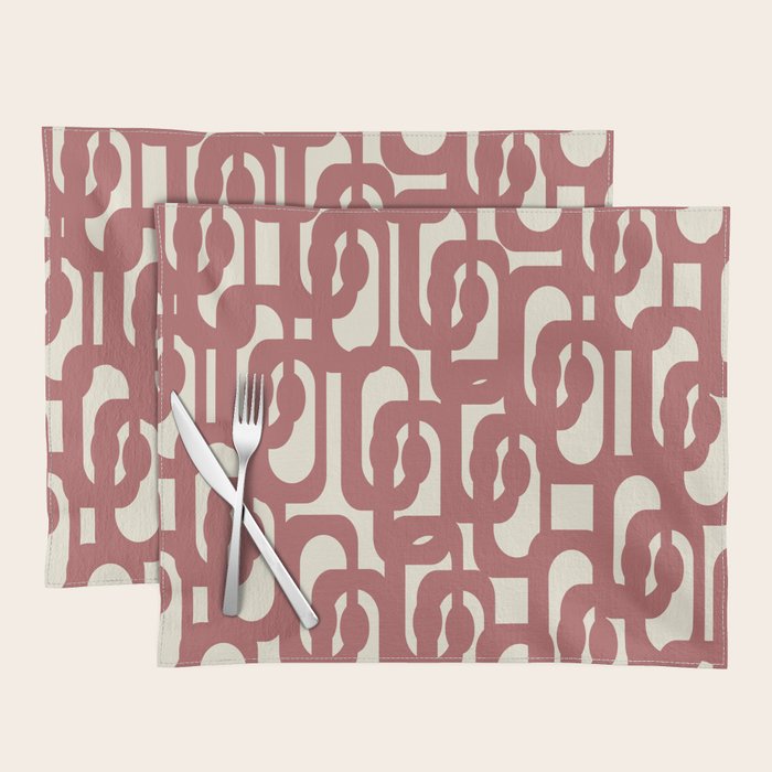 Mid Century Modern Loops Pattern in Maroon and Cream Placemat Gallery Image 1