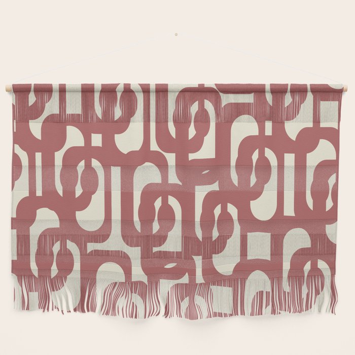 Mid Century Modern Loops Pattern in Maroon and Cream Wall Hanging Gallery Image 1