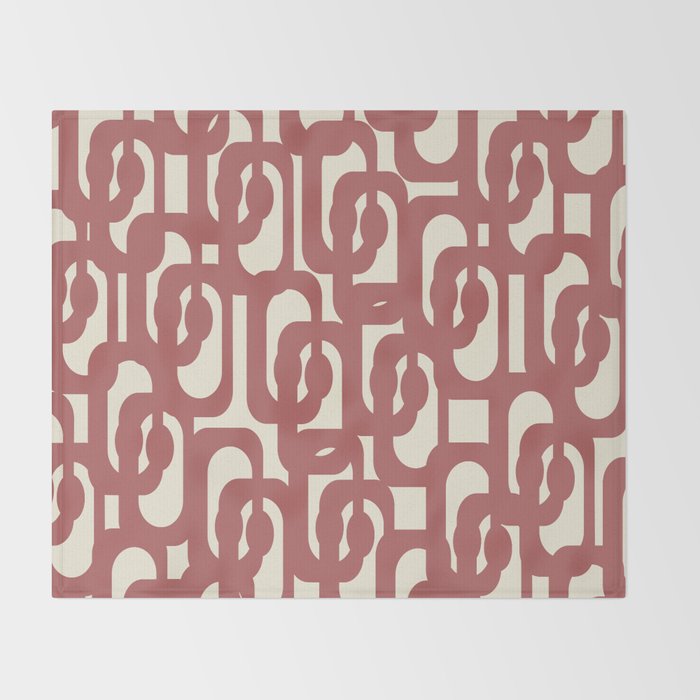 Mid Century Modern Loops Pattern in Maroon and Cream Throw Blanket Gallery Image 2
