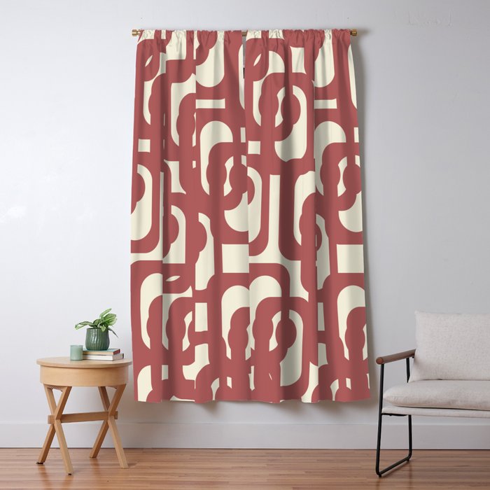 Mid Century Modern Loops Pattern in Maroon and Cream Window Curtain Gallery Image 5