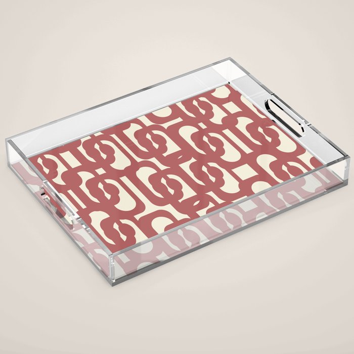 Mid Century Modern Loops Pattern in Maroon and Cream Acrylic Tray Gallery Image 1