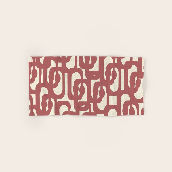 Mid Century Modern Loops Pattern in Maroon and Cream Bath Towel Gallery Image 1