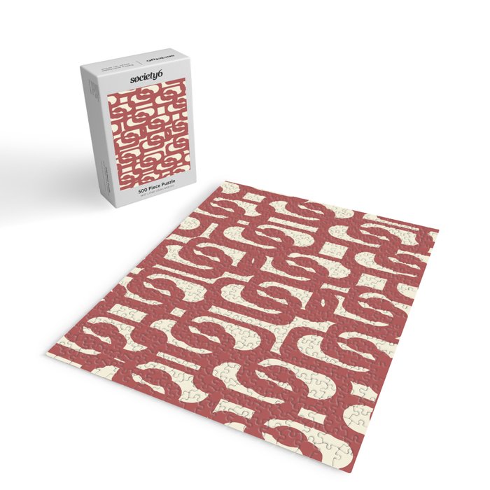 Mid Century Modern Loops Pattern in Maroon and Cream Jigsaw Puzzle Gallery Image 2