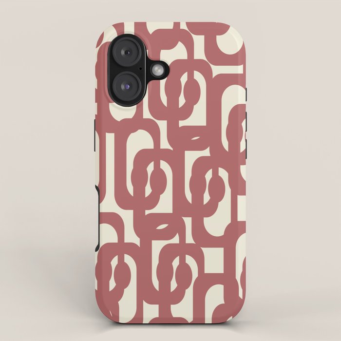 Mid Century Modern Loops Pattern in Maroon and Cream iPhone Case Gallery Image 1
