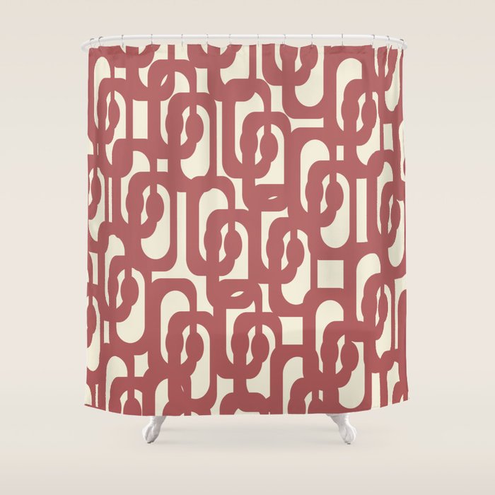 Mid Century Modern Loops Pattern in Maroon and Cream Shower Curtain Gallery Image 1