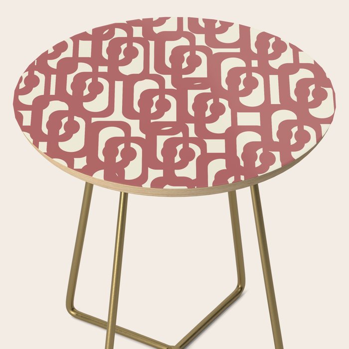 Mid Century Modern Loops Pattern in Maroon and Cream Side Table Gallery Image 2