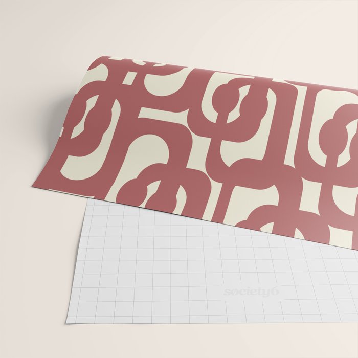 Mid Century Modern Loops Pattern in Maroon and Cream Wrapping Paper Gallery Image 2