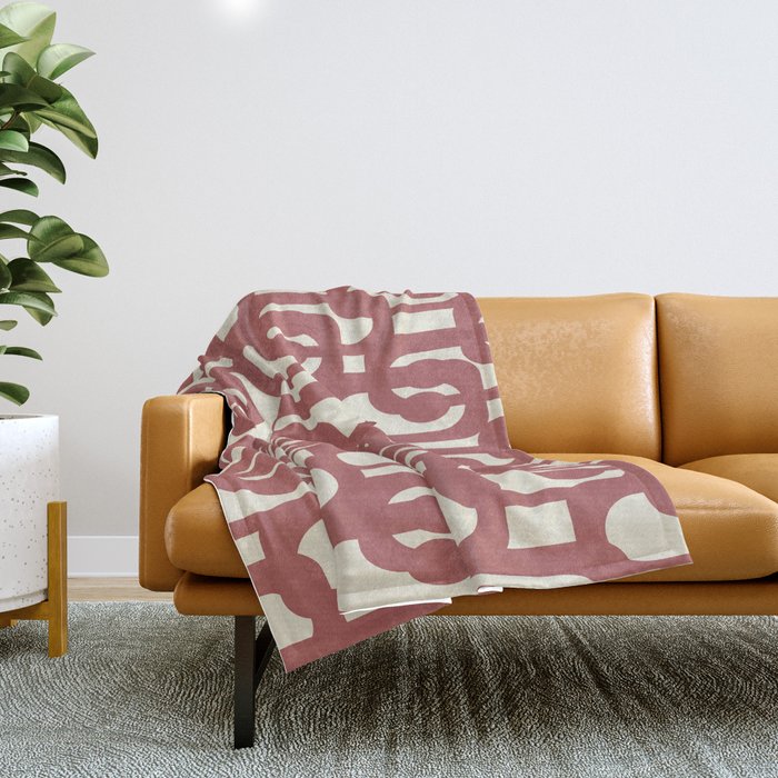 Mid Century Modern Loops Pattern in Maroon and Cream Throw Blanket Gallery Image 1