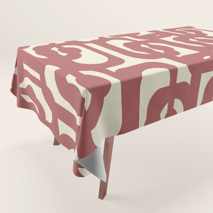 Mid Century Modern Loops Pattern in Maroon and Cream Tablecloth Gallery Image 1
