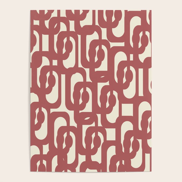 Mid Century Modern Loops Pattern in Maroon and Cream Poster Gallery Image 4