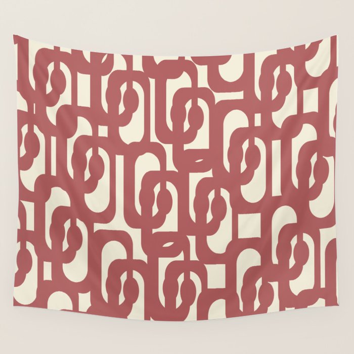 Mid Century Modern Loops Pattern in Maroon and Cream Wall Tapestry Gallery Image 4