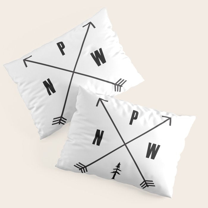 PNW Pacific Northwest Compass - Black and White Forest Pillow Sham Gallery Image 3