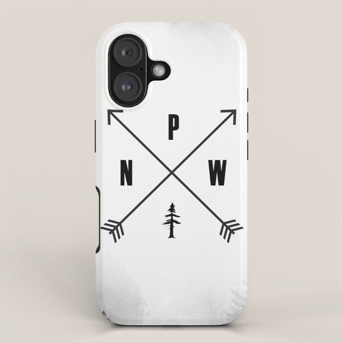 PNW Pacific Northwest Compass - Black and White Forest iPhone Case Gallery Image 1
