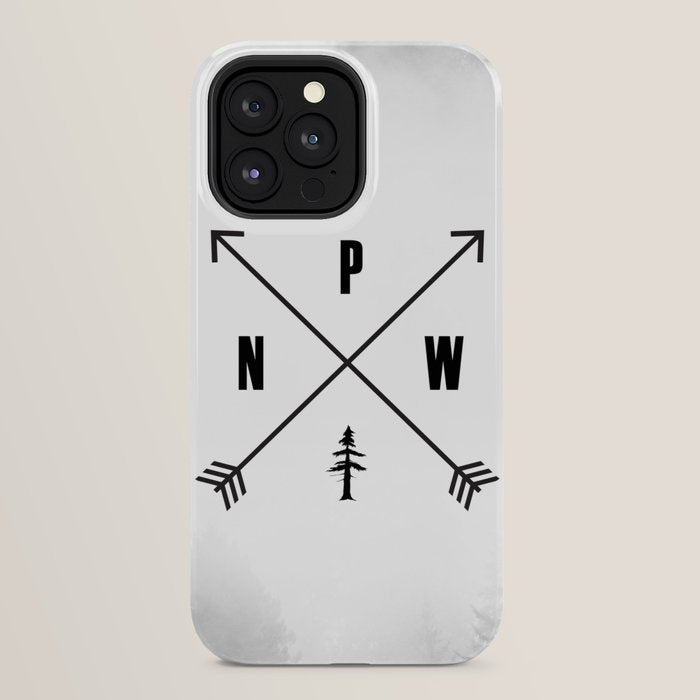 PNW Pacific Northwest Compass - Black and White Forest iPhone Case Gallery Image 24