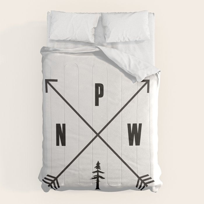 PNW Pacific Northwest Compass - Black and White Forest Comforter Gallery Image 6